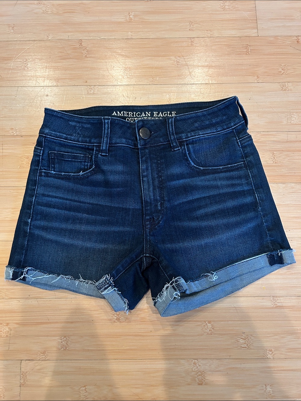 American Eagle Outfitters Dark Blue Rolled Hem Denim Shorts